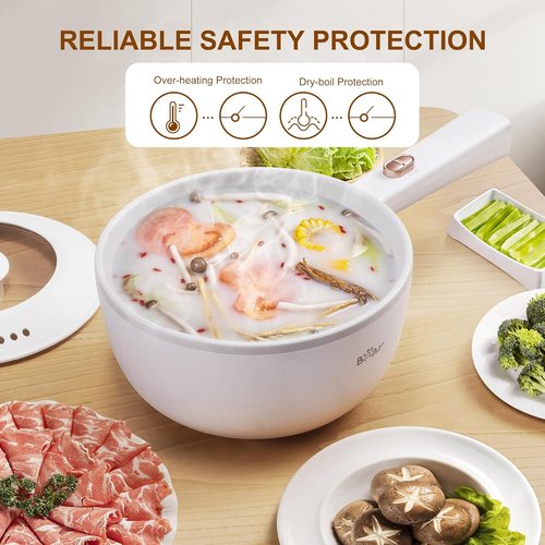 Bear Hot Pot Electric | 2L Multifunctional Cooking Pot - 1000W Rapid Heating, Non-Stick Frying Pan for Noodles, Steak & More