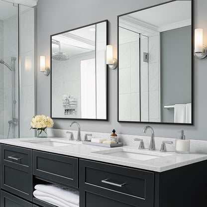 TRAHOME Bathroom Vanity Mirror - 36" x 24" Metal Framed Rectangular Design | HD Shatterproof Glass, Black