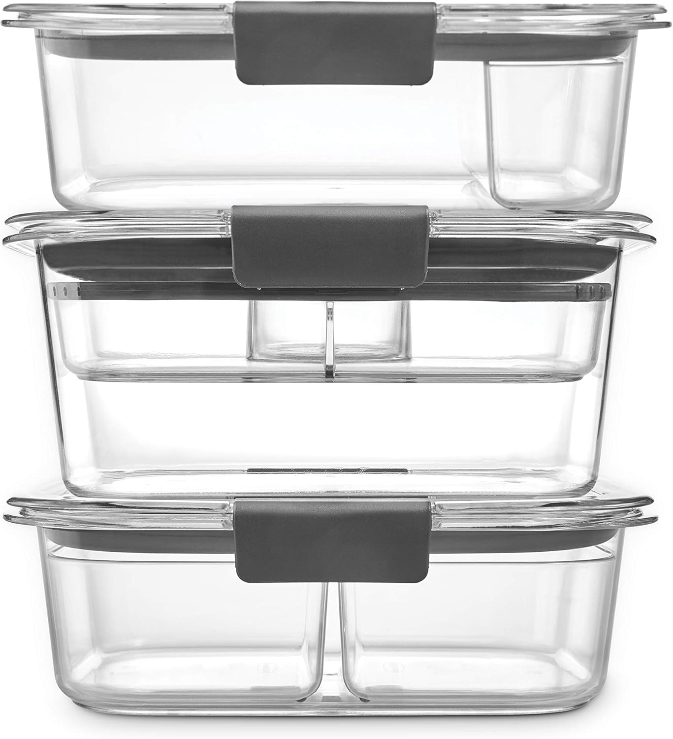 Rubbermaid Brilliance Food Storage Containers - BPA-Free, Airtight & Leak-Proof | 3 Set with Lids & Removable Trays