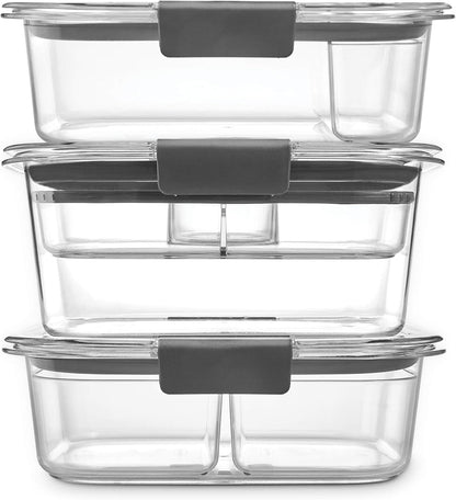 Rubbermaid Brilliance Food Storage Containers - BPA-Free, Airtight & Leak-Proof | 3 Set with Lids & Removable Trays