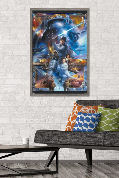 Trends International Star Wars: Original Trilogy - Collage Wall Poster, 34L x 22.4W, Barnwood Framed Version