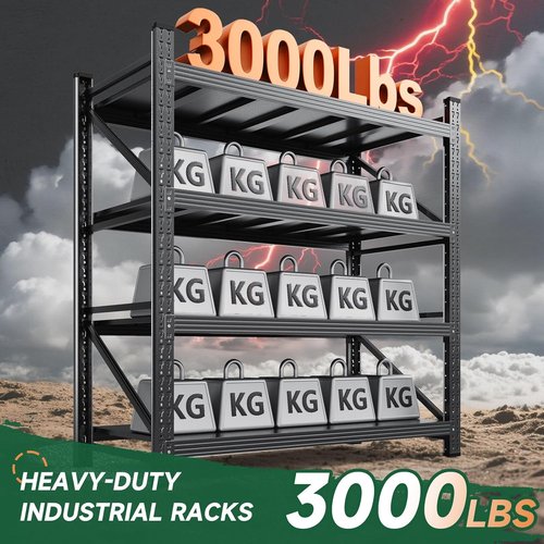 Letaya Heavy Duty 3000LBS Storage Shelves - 4 Tier Adjustable Utility Rack for Garage & Warehouse | Black 48" W x 24" D x 70" H