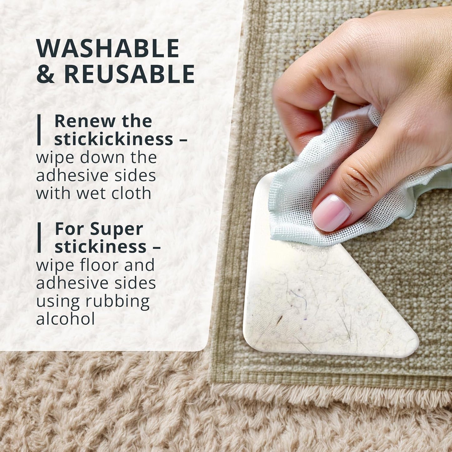 X-Protector Rug Tape | 12 Pcs Anti-Slip & Anti-Curling Carpet Gripper - Premium White Rug Pad