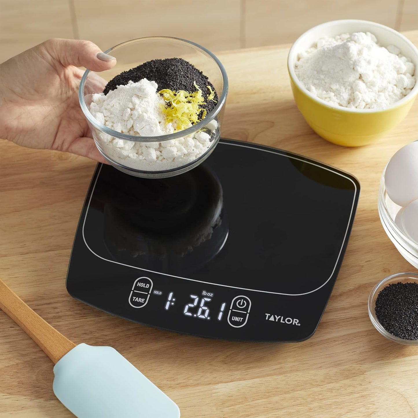 Taylor Waterproof Digital Kitchen Scale - Accurate Measurements Up to 11 Pounds | Sleek Black Design