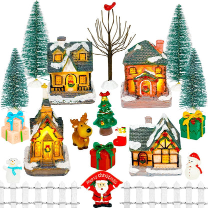 Warmtree Christmas Village Houses Set - 22 Pcs Resin Figurines for Holiday Home Decor | Santa & Snow Scene