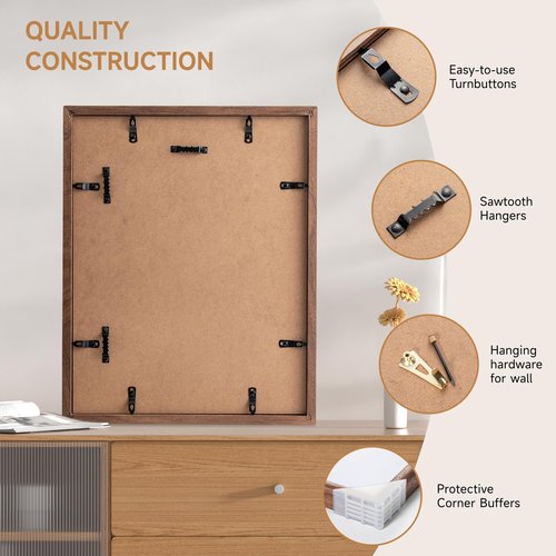 11x14 Picture Frame Set of 3 - Solid Walnut Wood Picture Frames with HD Tempered Glass, Handcrafted Rounded Corner 11 x 14 Wooden Frame Matted to 8x10 Photos, Horizontal or Vertical Wall Display