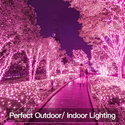 Suddus Pink Solar String Lights - 200 LED Fairy Lights | 66ft Outdoor Twinkle Lights for Halloween Decor, Patio & Yard