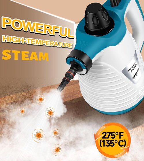 LanAqua Handheld Steam Cleaner with 9 Accessories, Pressurized Handheld Multi-Surface Natural Steam Cleaner for Home, Multi-Purpose Portable Steamer for Cleaning Floor, Upholstery, Grout and Car