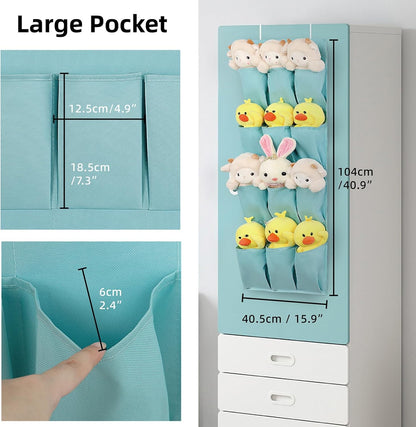 Skiennix Over The Door Shoe Organizer - 12 Large Pocket Hanging Rack for Men, Women & Kids - Light Blue