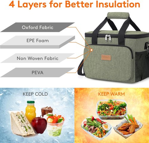 Lifewit Insulated Lunch Bag - Soft Cooler Tote for Adults | Dark Green, 12-Can Capacity (9L)