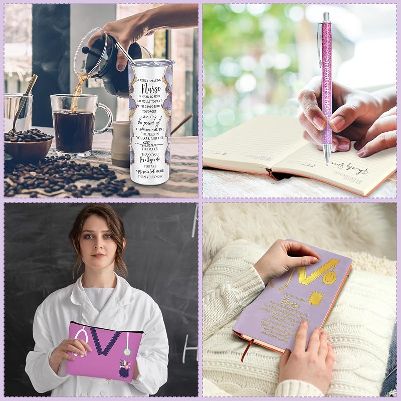 Nurse Gift Set 20 Oz Marble Tumbler, Makeup Bag & Notepad - Purple (Variation: Purple)