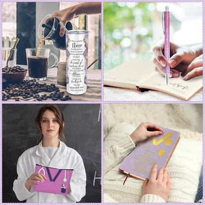 Nurse Gift Set 20 Oz Marble Tumbler, Makeup Bag & Notepad - Purple (Variation: Purple)