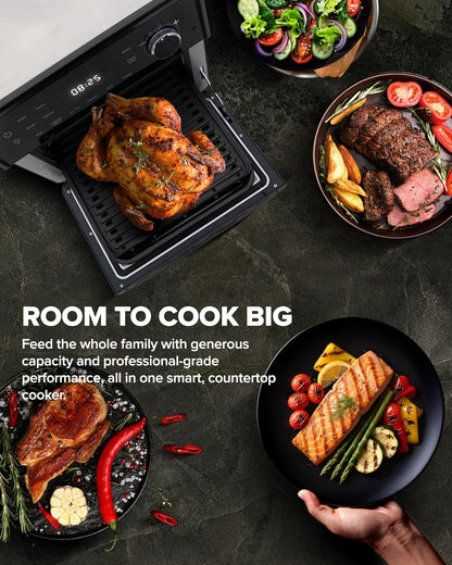 Nuwave Plug-In Grill Air Fryer Oven Combo - Even Heat & True Char Flavor | 150 Presets, Smart Probe, Stainless Steel
