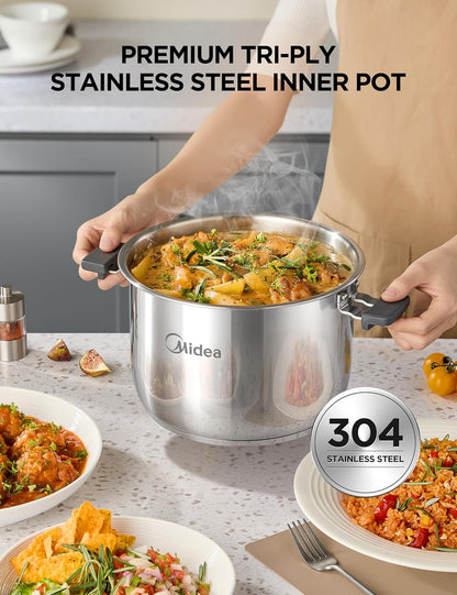 Midea 10-in-1 Electric Pressure Cooker - Versatile Slow Cooker, Steamer & Sous Vide - 6 Quart Stainless Steel Pot