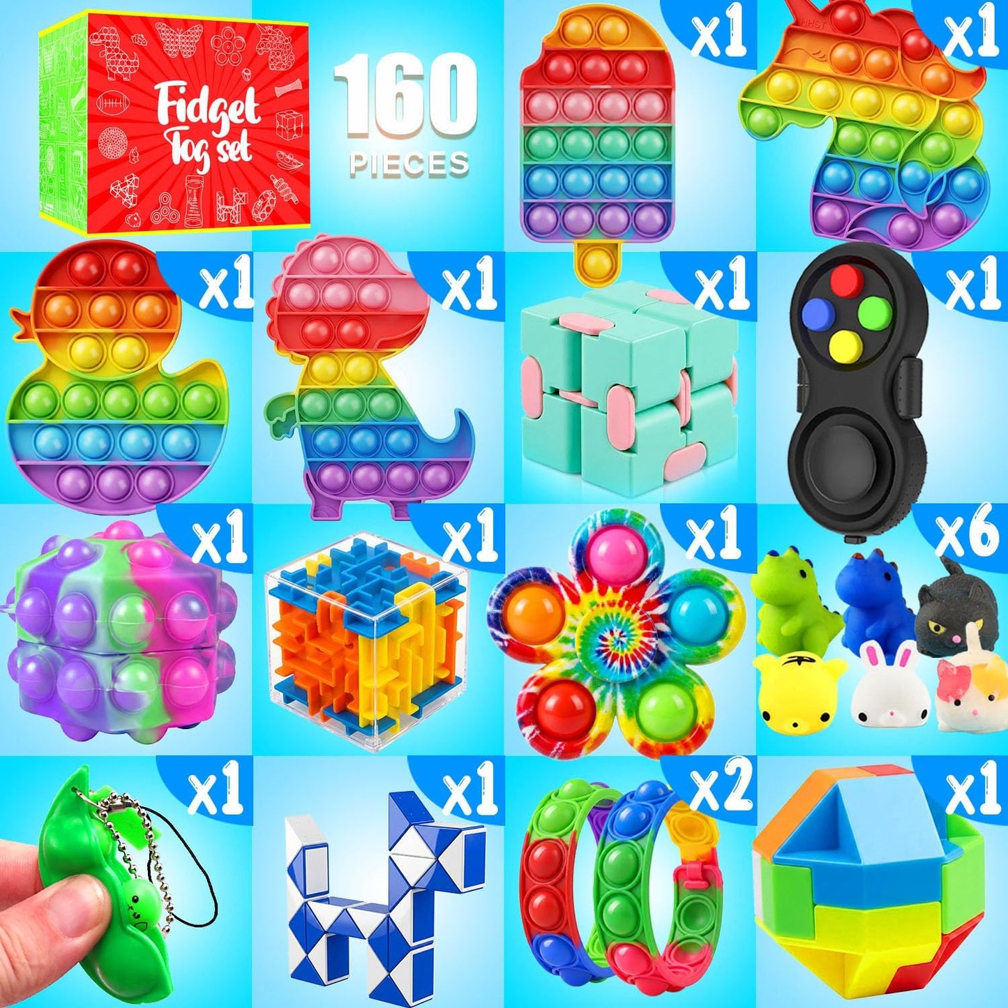 Skiennix Fidget Toys - 160 Pack Sensory Party Favors for Kids | Ideal for Autism & Classroom Prizes