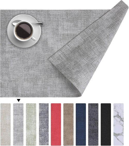 Homaxy Faux Leather Placemats - Heat Resistant & Waterproof Dining Table Mats | Set of 6, 11.8" x 17", Light Grey