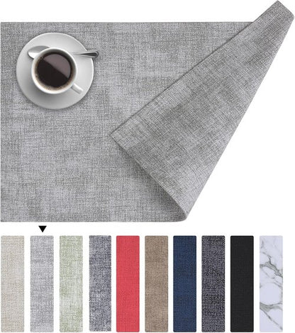 Homaxy Faux Leather Placemats - Heat Resistant & Waterproof Dining Table Mats | Set of 6, 11.8" x 17", Light Grey