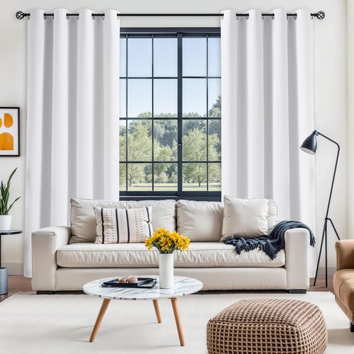 Jubilantex White Full Blackout Curtains Linen Coating Window Curtains Room Darkening Thermal Insulated Grommet Window Treatment Panels 54"x95",2 Pair