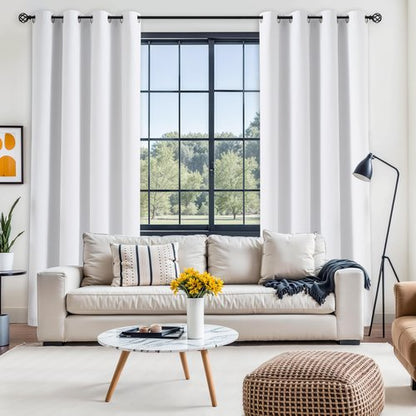 Jubilantex White Full Blackout Curtains Linen Coating Window Curtains Room Darkening Thermal Insulated Grommet Window Treatment Panels 54"x95",2 Pair