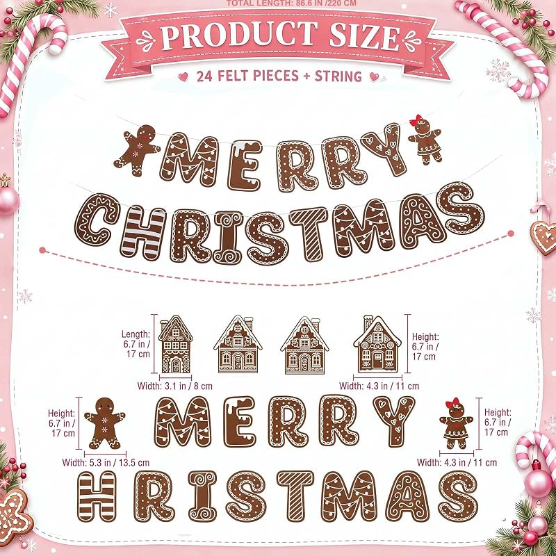 Gingerbread Felt Banner Christmas Decoration Set – Merry Christmas Wall Hanging