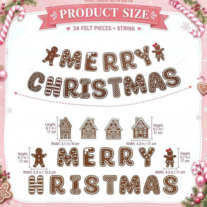 Gingerbread Felt Banner Christmas Decoration Set – Merry Christmas Wall Hanging