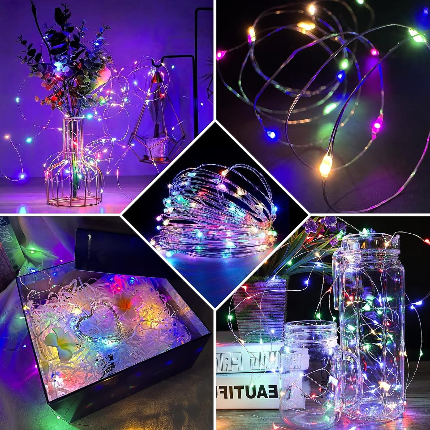 Skiennix 100 Pack Fairy Lights - 7Ft 20 LED Twinkle String Lights | Battery Operated & Waterproof for Mason Jar Decor, Weddings & Holidays