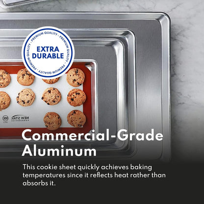 New Star Foodservice 18-Gauge Aluminum Sheet Pan - Commercial-Grade Bun Pan (9 2/3" W x 6 2/3" L x 1" H)