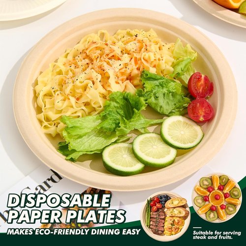 Eco-Strong 10 Inch Heavy-Duty Disposable Paper Plates | 125 Count Unbleached Sugarcane Fiber