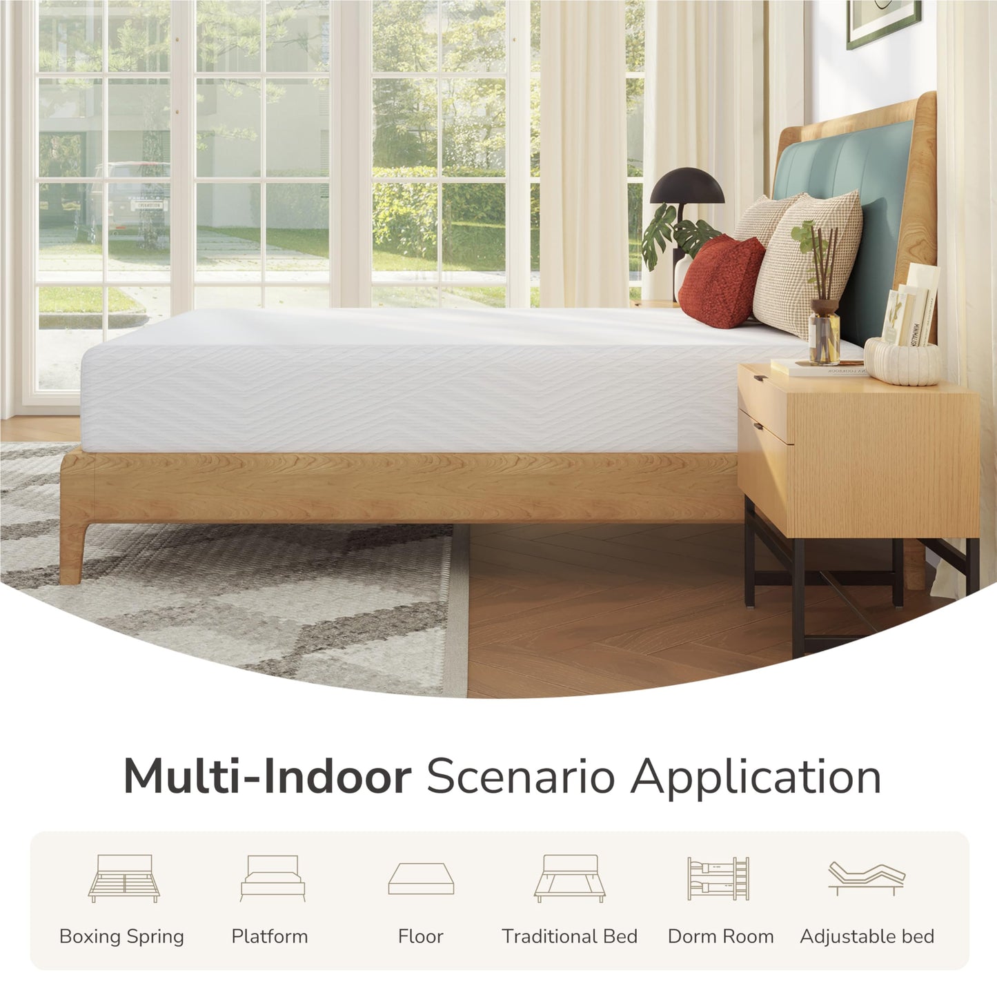 MLILY Queen Mattress in a Box, 8 inch Mattresses for Platform Bed Double Size Daybed, Green Tea Memory Foam Medium Firm