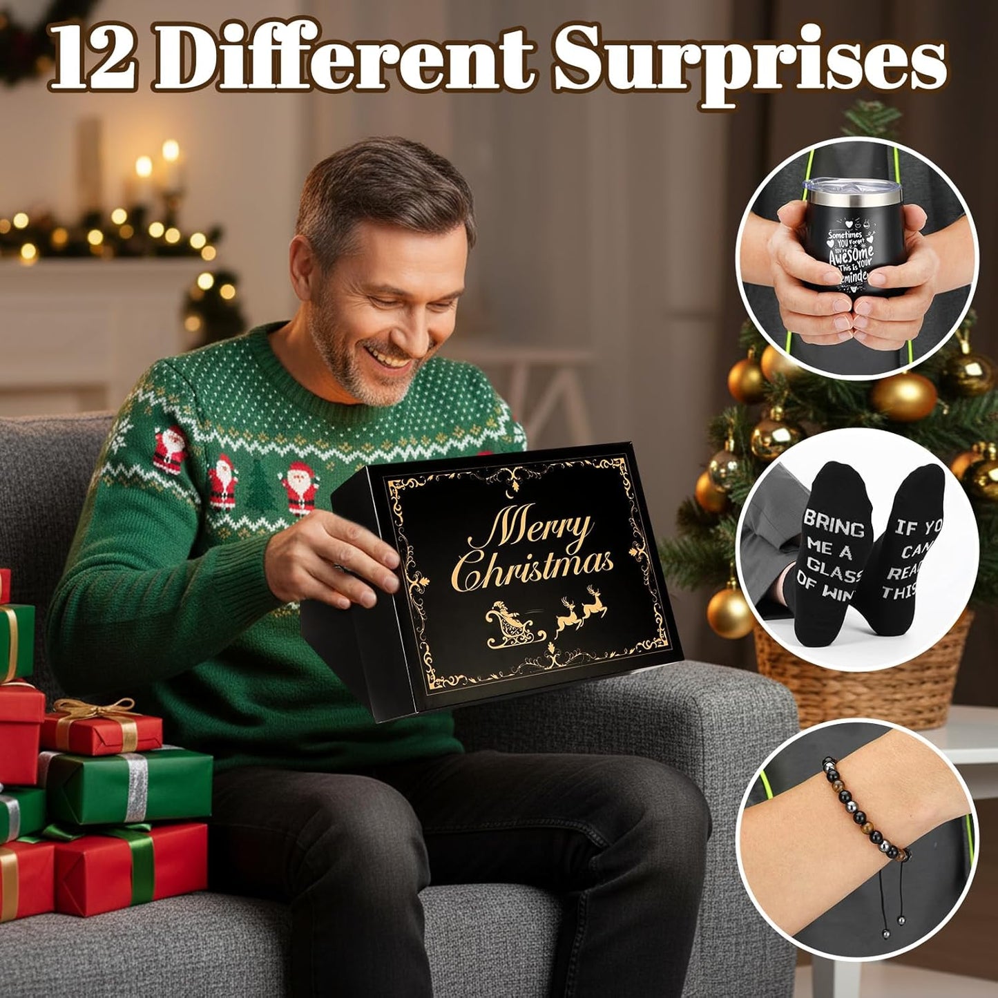 Patelai 12 Days Men's Advent Calendar - Black & Gold Grooming Essentials | Perfect Gift for Him