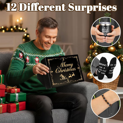 Patelai 12 Days Men's Advent Calendar - Black & Gold Grooming Essentials | Perfect Gift for Him