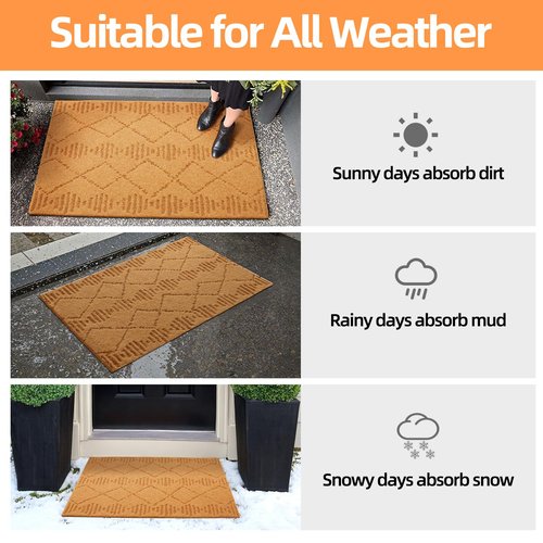 Front Door Mat Indoor Outside Entrance, Heavy Duty Dirt Trapper Coir Doormat with Non Slip Backing Entryway Rug for Front Back Door, 17x30, Brown