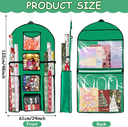 Skiennix Gift Wrapping Paper Organizer - Double-Sided Over The Door Storage | 48x24 Inch, Green