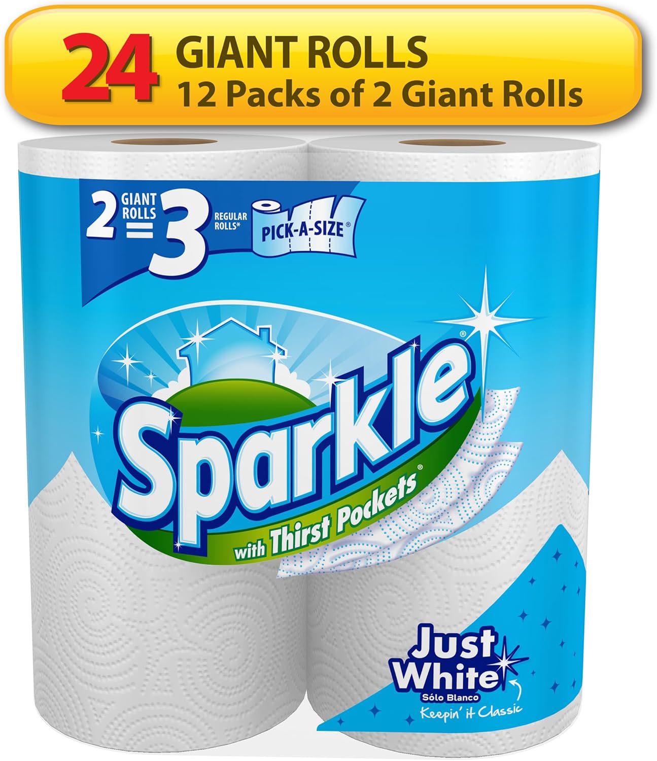 Sparkle Paper Towels - Pick-A-Size, 24 Triple Rolls (72 Regular Rolls) | Everyday Value with Full & Half Sheets