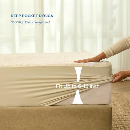 BEDLORE Waterproof Mattress Protector - Noiseless California King Size Pad | Soft, Breathable, Washable Cover (Beige)