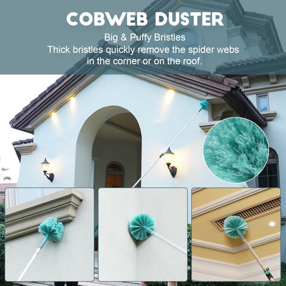 TelesPro 20 Foot High-Reach Duster Kit with 5-12FT Extendable Pole - High Ceiling Duster Cleaning Kit with Telescopic Pole,Cobweb Duster, Chenille Ceiling Fan Duster, Microfiber Feather Duster