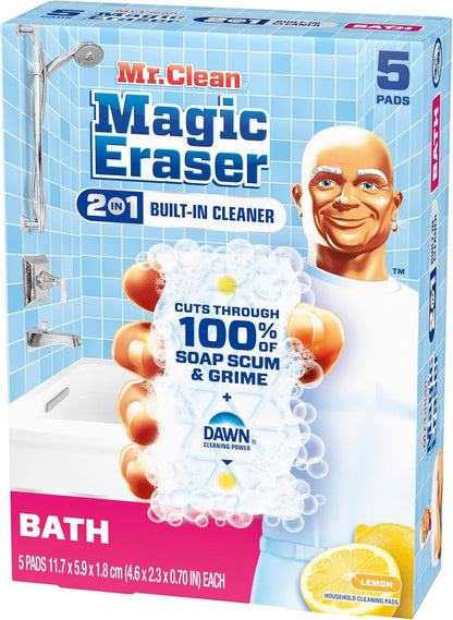 Mr. Clean Magic Eraser Sponge - Powerful Bathroom Cleaner with Lemon Scent | 5 Count Pack