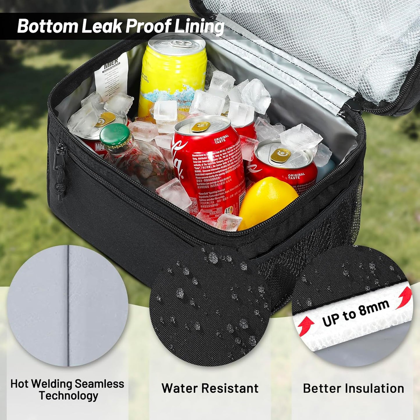 MIER Insulated Lunch Box - Dual Compartment Leakproof Cooler for Adults | Black, Medium Size