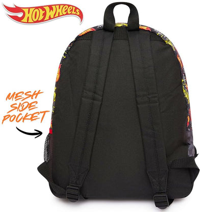Hot Wheels Kids Backpack - Black, Large Car Theme with Drinks Holder