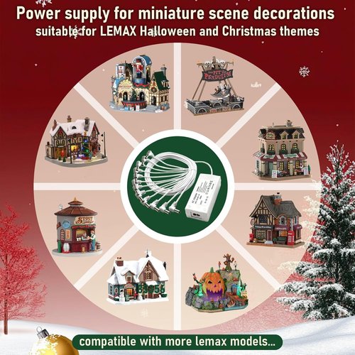 Lemax 4.5V Power Adapter - Lighted Accessory for Christmas & Halloween Village Decor | 12 Output White