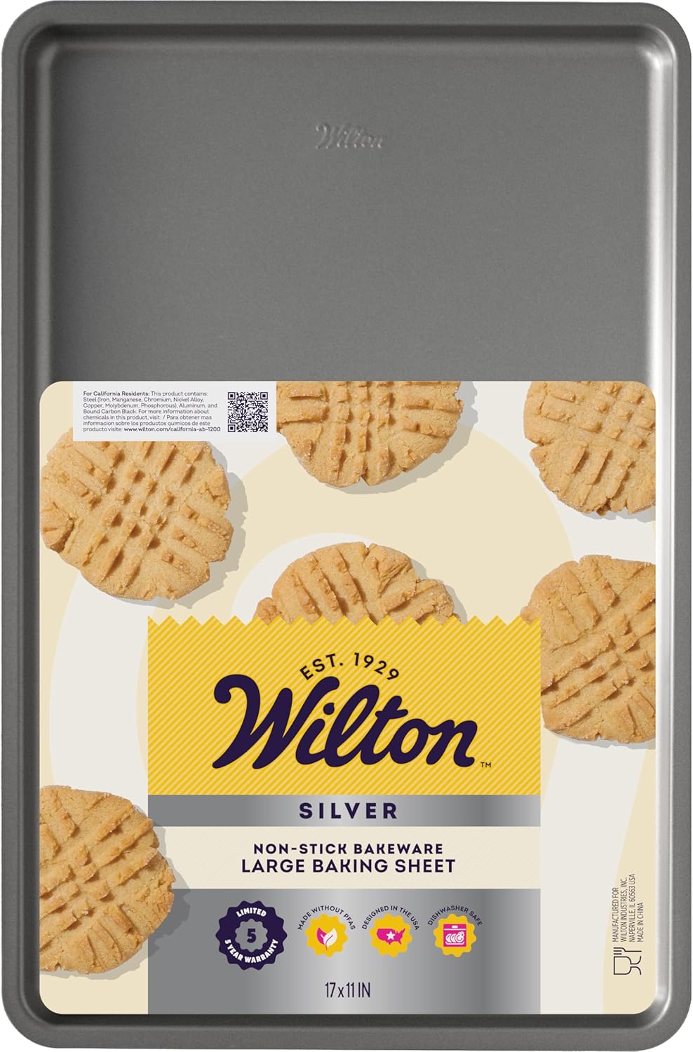 Wilton Silver Non-Stick Baking Sheet - Large Cookie & Roasting Pan | PFAS-Free, Even Heating, 17.25 x 11.5 Inch