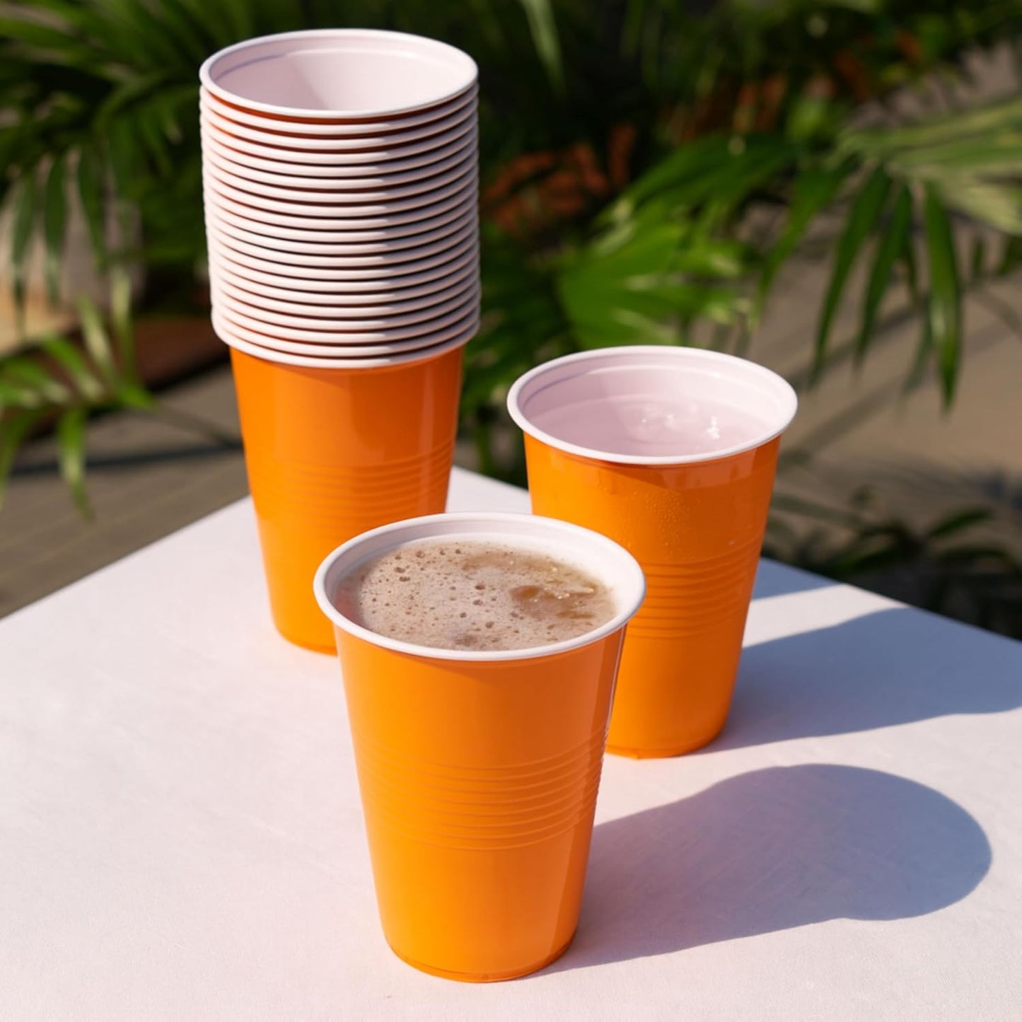 True Plastic Cups - 16 oz Disposable Cocktail & Soda Cups | Set of 50 in Vibrant Orange for Parties & Events