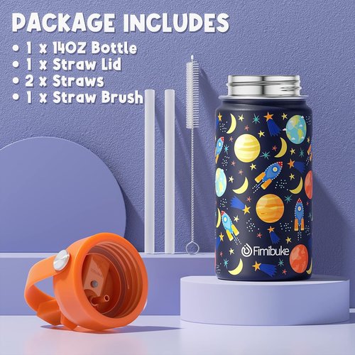 Fimibuke Kids Insulated Water Bottle - 14oz BPA-Free Stainless Steel Tumbler | Leak-Proof Design for School