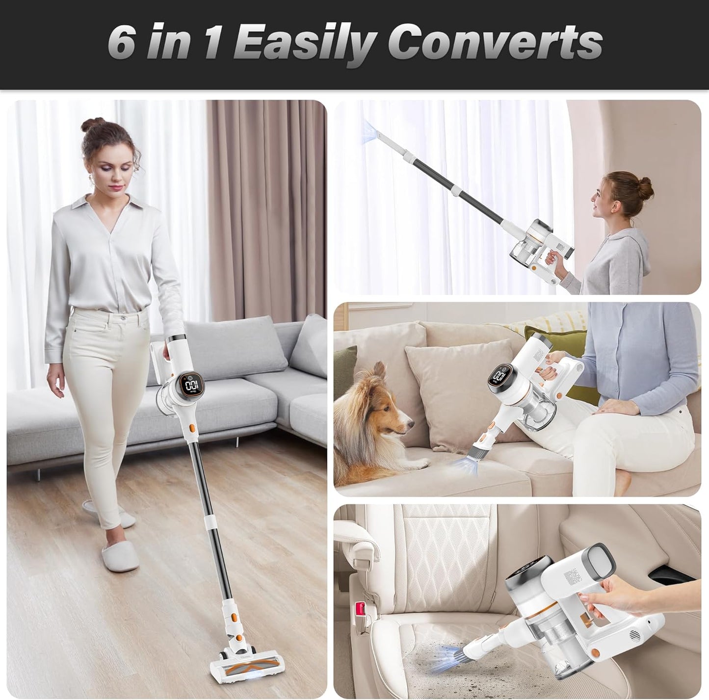 Tikom V500 Cordless Vacuum Cleaner - 40000Pa Suction, LED Touch Screen, Lightweight Design for Pet Hair & Hard Floors