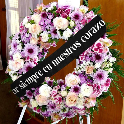Fanfanwin Funeral Sash - Memorial Wreath Ribbon for Celebration of Life | 58x4'' Black, Por Siempre En Nuestros Corazones