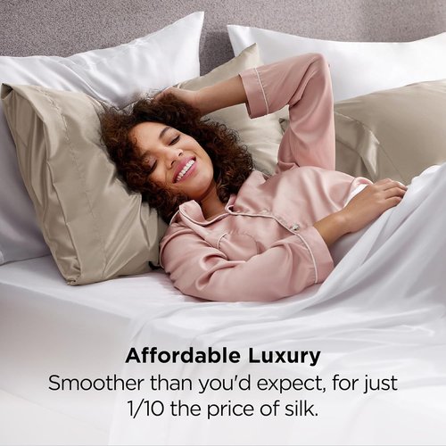 Bedsure Satin Pillowcases - Luxurious Silk-Like Queen Size Set of 2 | Khaki, 20x30 Inches, Envelope Closure