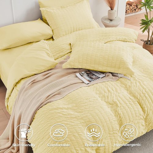 HYMOKEGE King Size Comforter Set - Luxury 7-Piece All-Season Bedding in Yellow | Includes Comforter, Sheets & Pillowcases