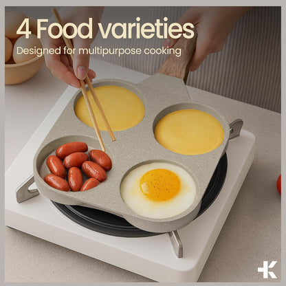 Skiennix 4-Cup Nonstick Frying Egg Pan - White Marble Design, PFOS & PFOA Free, Heat-Resistant Handle