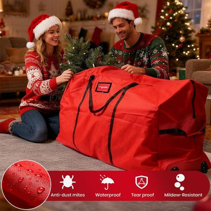 GVDV Rolling Christmas Tree Storage Bag - Fits 7.5 Ft Trees | Waterproof Heavy-Duty Canvas, Red