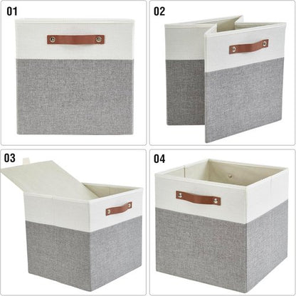 Bagnizer Collapsible Storage Cube Bins - Foldable Organizer Baskets with 2 Handles | 13"x13"x13", Gray & White, 4 Pack